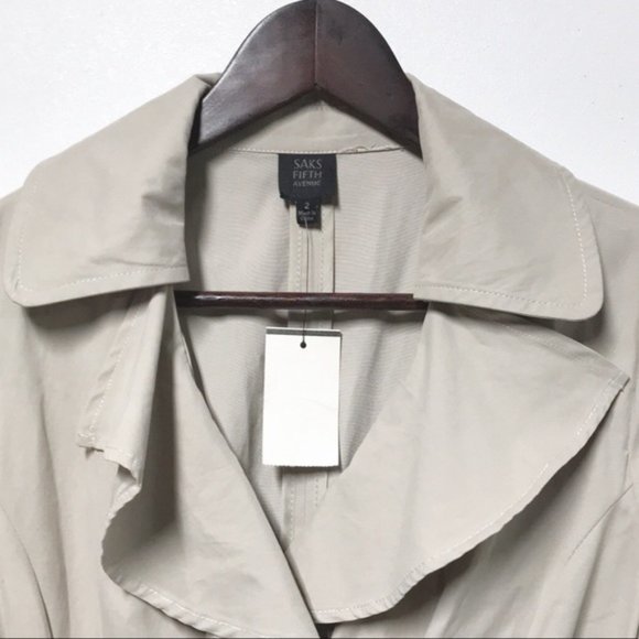 NWT SAKS FIFTH AVENUE Ruffle-Trimmed Trench Coat - Picture 5 of 6